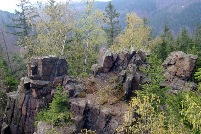 Felsformation im Waldgebirge mit Bäumen